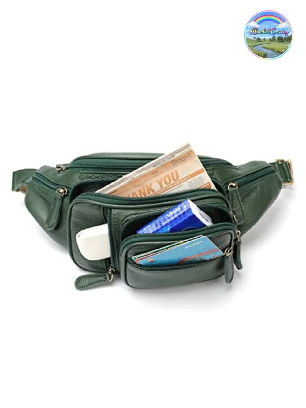 Genuine Leather Large Capacity Crossbody Waist Pack with 8 Pockets and Zipper